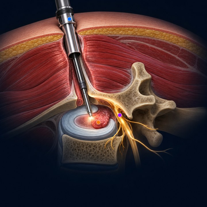 Monoportal endoscopic spine surgery illustration